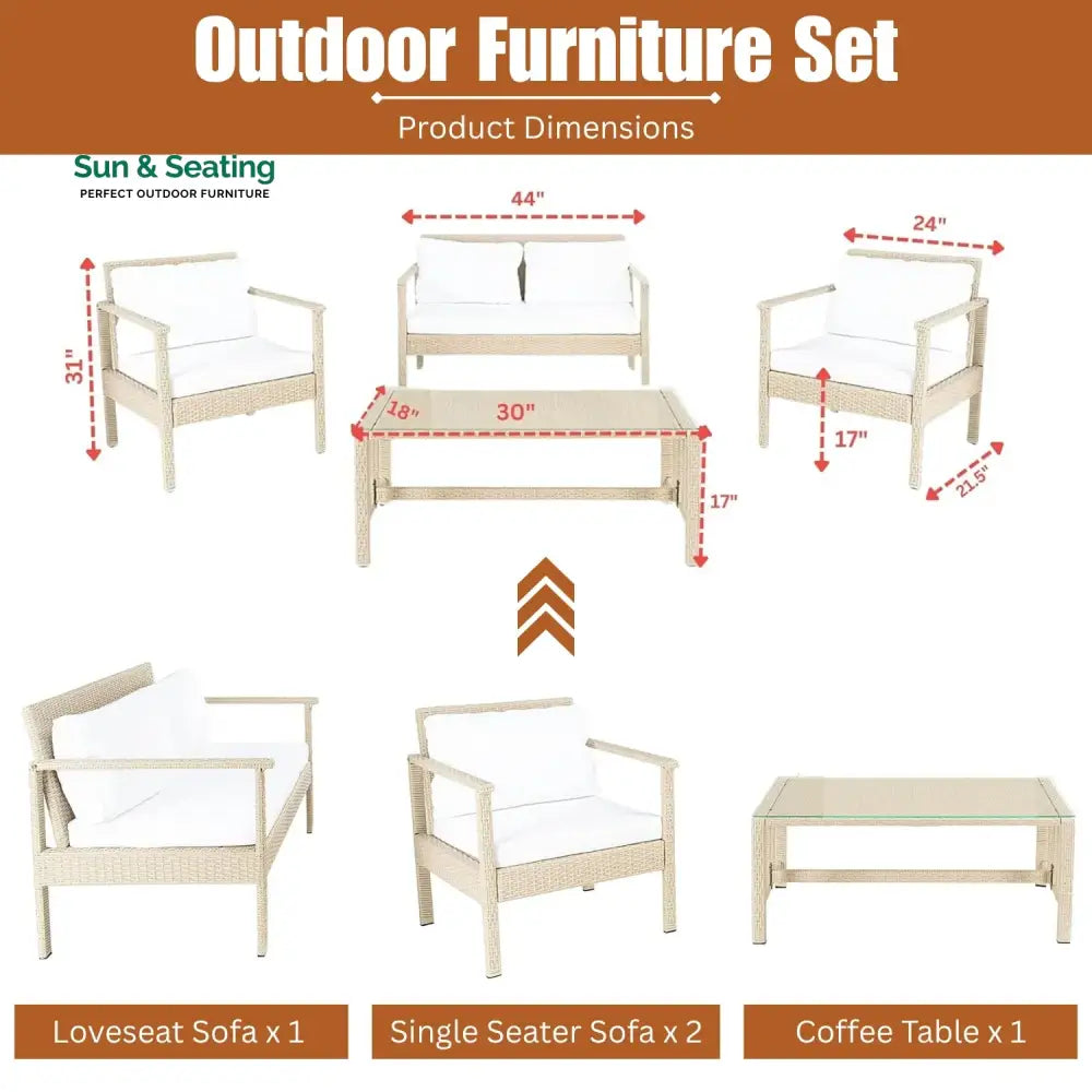 Stella 4 Pieces Patio Furniture Set Outdoor Sectional Sofa Sofa Set