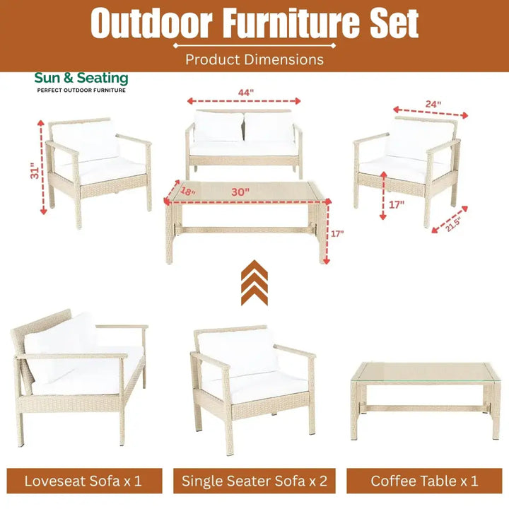 Stella 4 Pieces Patio Furniture Set Outdoor Sectional Sofa Sofa Set