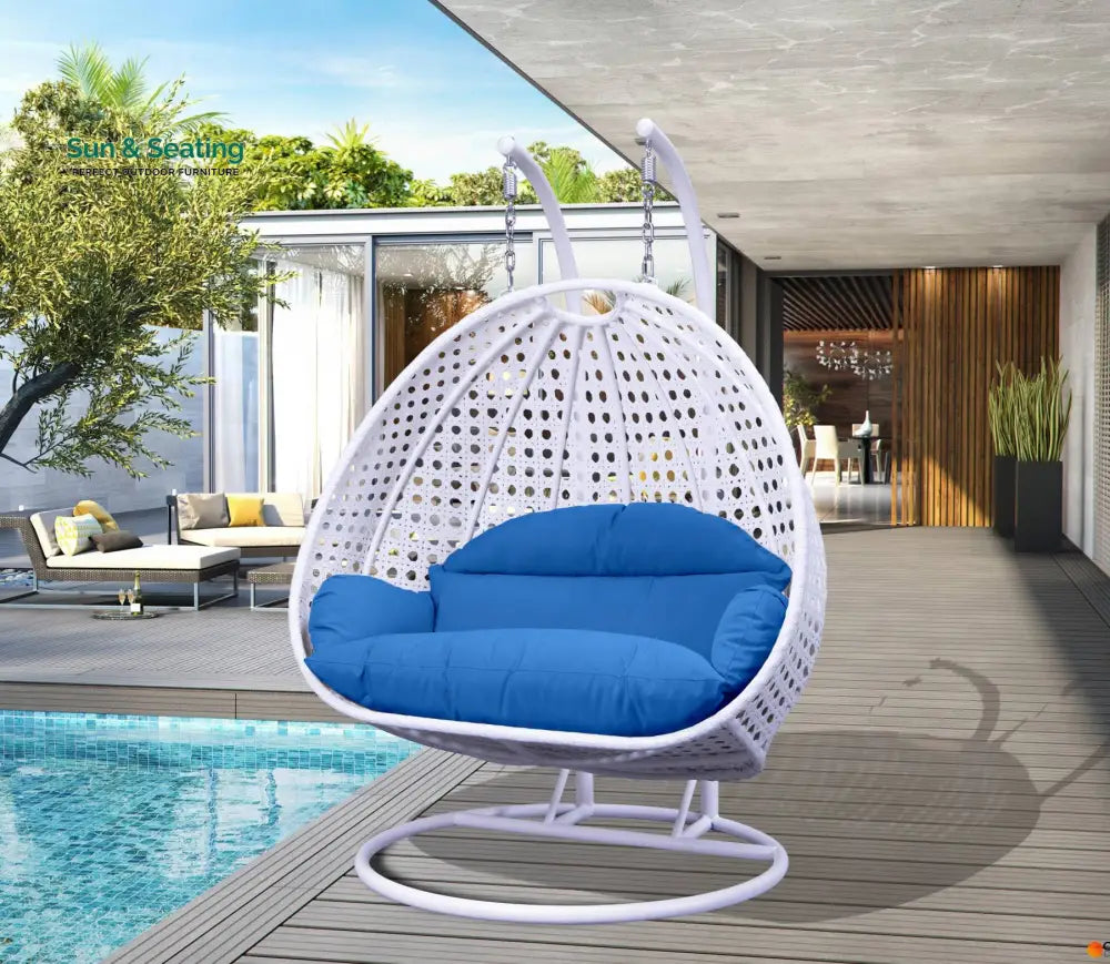 Strinati Double Seater Hanging Swing With Stand For Balcony Garden Swing (White) Blue Swings