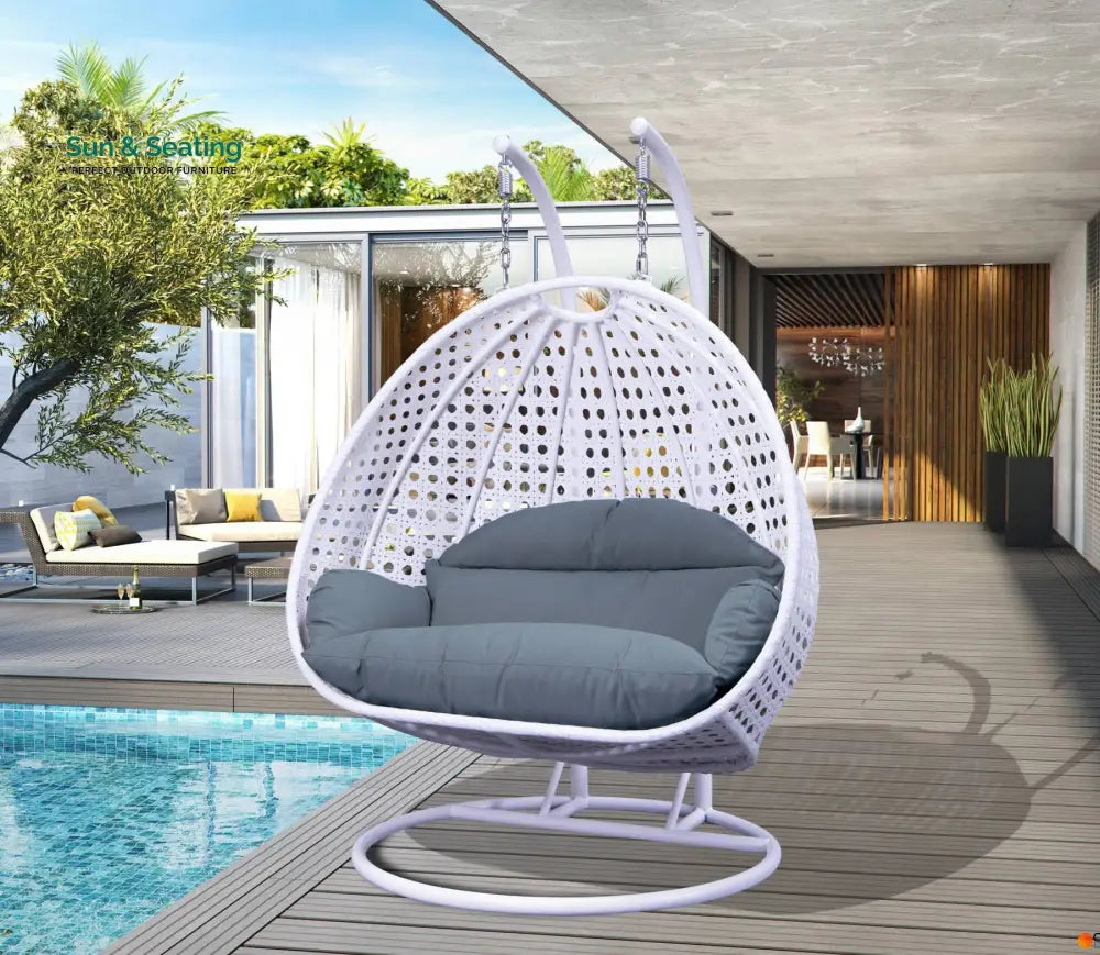 Strinati Double Seater Hanging Swing With Stand For Balcony Garden Swing (White) Charcoal Blue Swings
