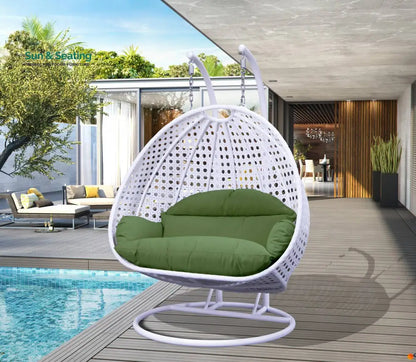 Strinati Double Seater Hanging Swing With Stand For Balcony Garden Swing (White) Dark Green Swings