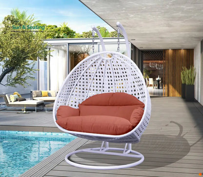 Strinati Double Seater Hanging Swing With Stand For Balcony Garden Swing (White) Dark Orange Swings