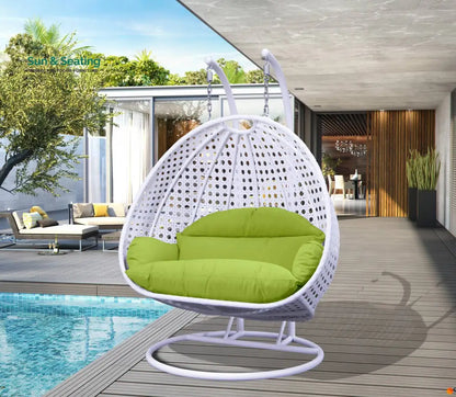 Strinati Double Seater Hanging Swing With Stand For Balcony Garden Swing (White) Light Green Swings