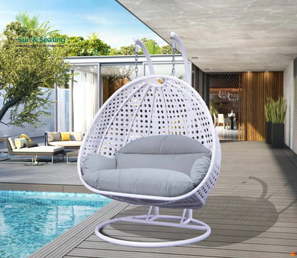 Strinati Double Seater Hanging Swing With Stand For Balcony Garden Swing (White) Light Grey Swings