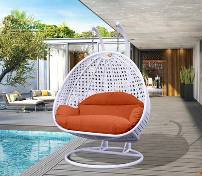 Strinati Double Seater Hanging Swing With Stand For Balcony Garden Swing (White) Orange Swings