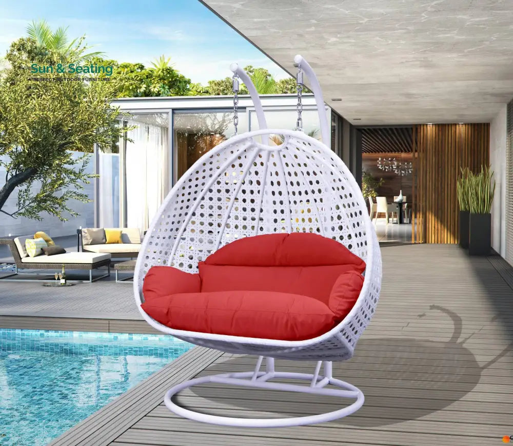 Strinati Double Seater Hanging Swing With Stand For Balcony Garden Swing (White) Red Swings