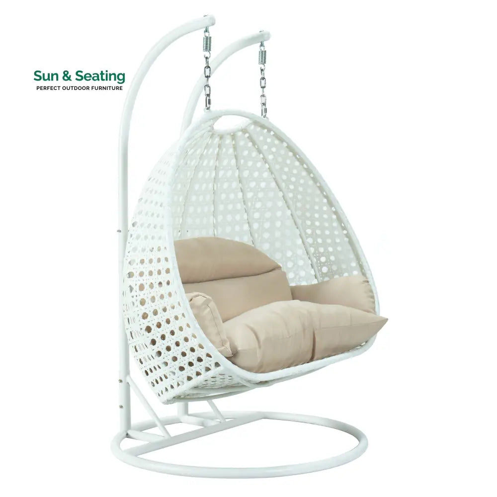 Strinati Double Seater Hanging Swing With Stand For Balcony Garden Swing (White) Swings
