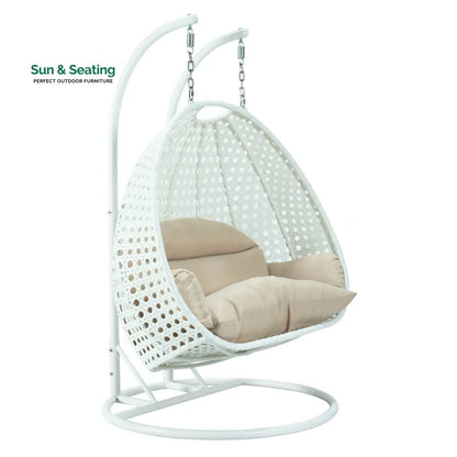 Strinati Double Seater Hanging Swing With Stand For Balcony Garden Swing (White) Swings