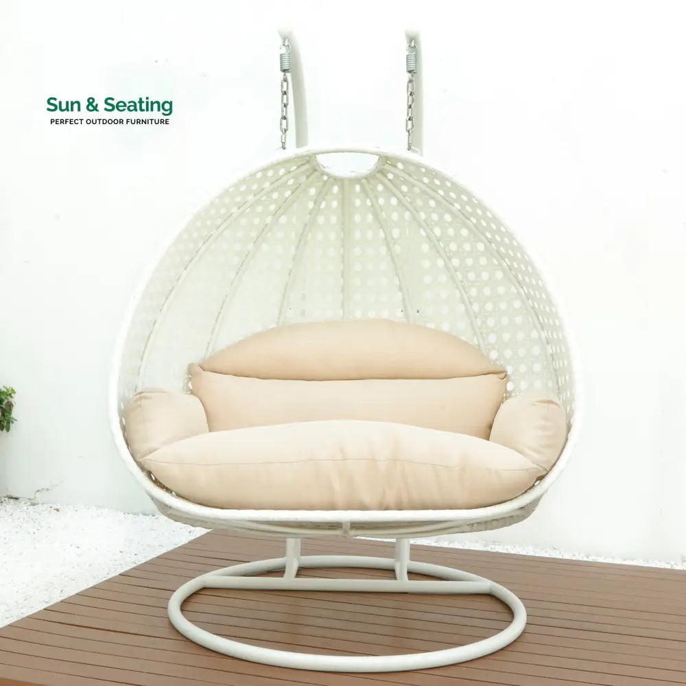 Strinati Double Seater Hanging Swing With Stand For Balcony Garden Swing (White) Swings