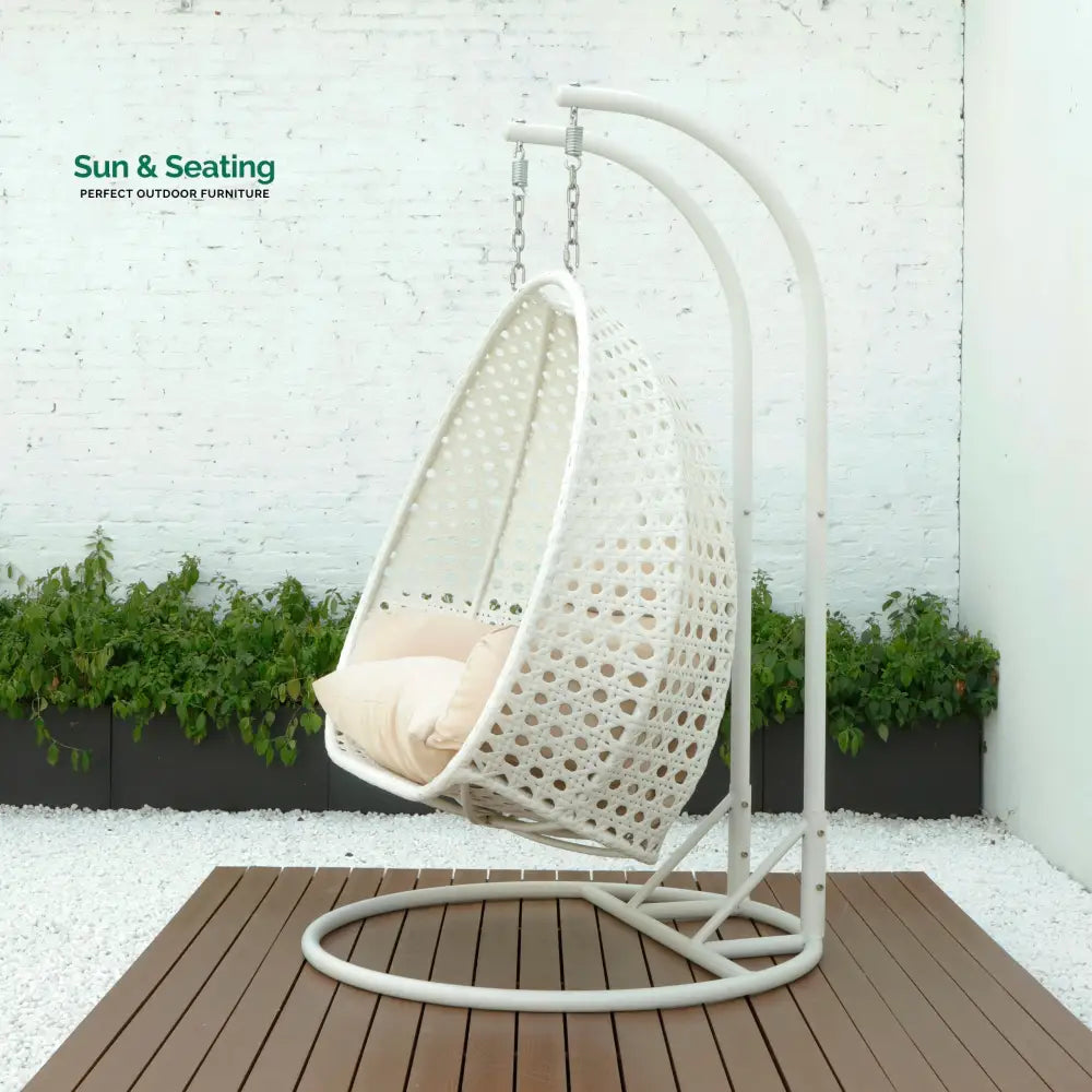 Strinati Double Seater Hanging Swing With Stand For Balcony Garden Swing (White) Swings