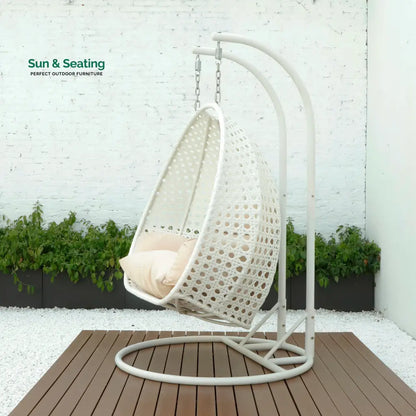 Strinati Double Seater Hanging Swing With Stand For Balcony Garden Swing (White) Swings