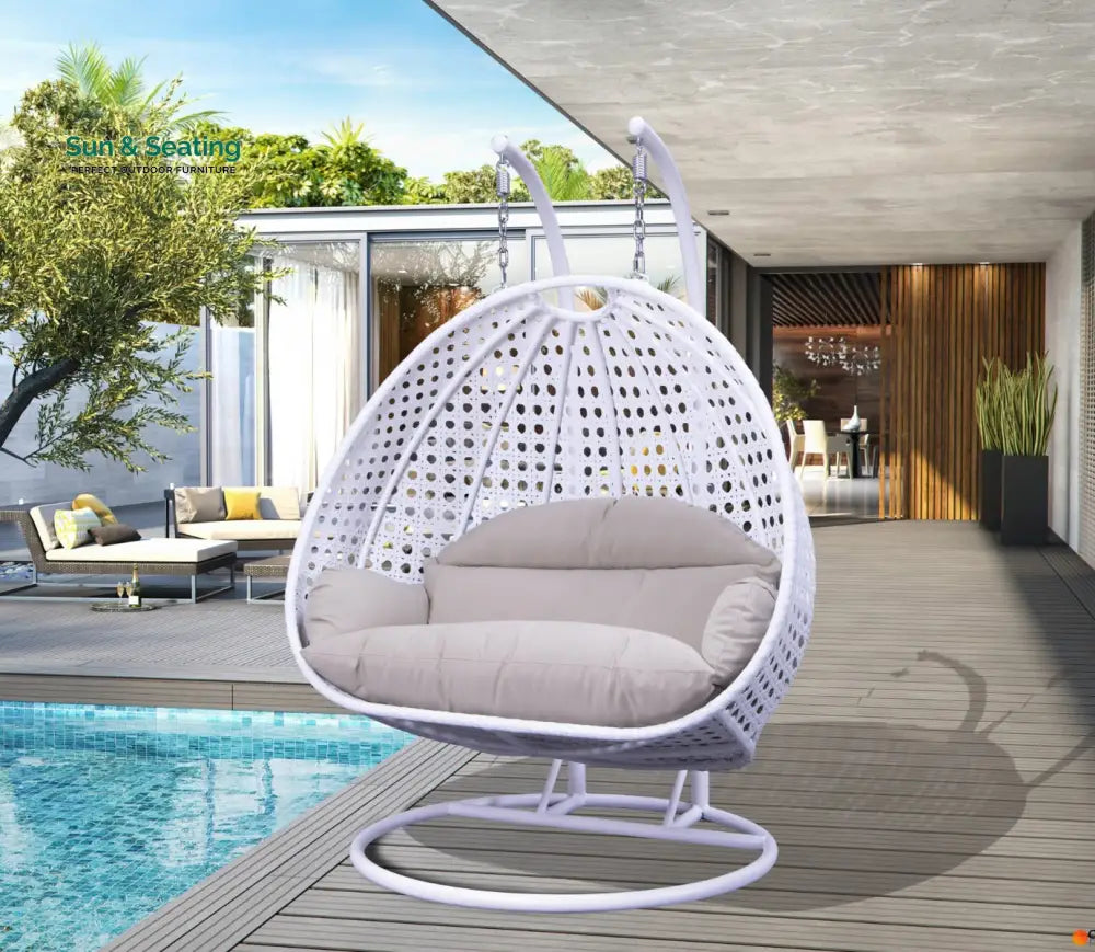 Strinati Double Seater Hanging Swing With Stand For Balcony Garden Swing (White) Taupe Swings