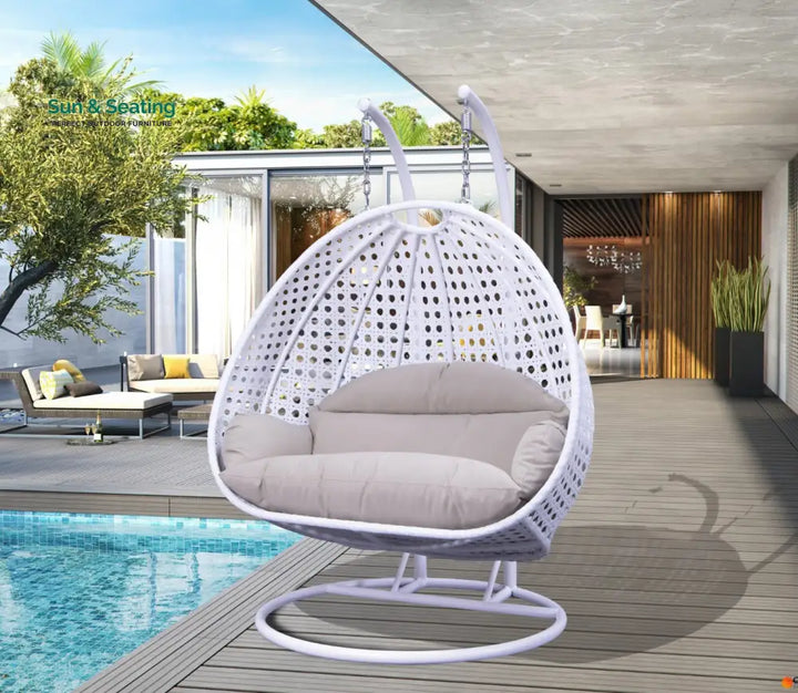 Strinati Double Seater Hanging Swing With Stand For Balcony Garden Swing (White) Taupe Swings