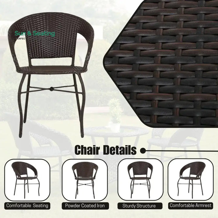 Sumaya 3-Piece Outdoor Rattan Wicker Patio Bistro Set Patio Set