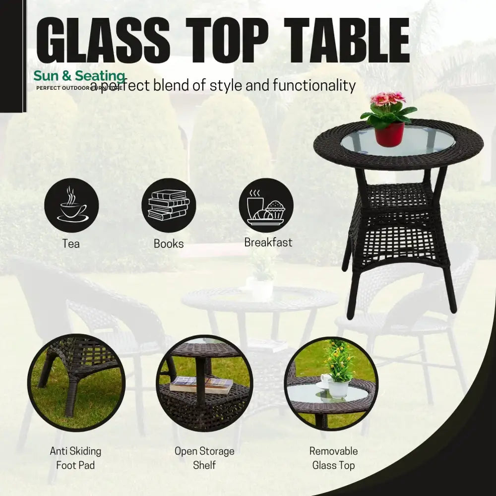 Sumaya 3-Piece Outdoor Rattan Wicker Patio Bistro Set Patio Set