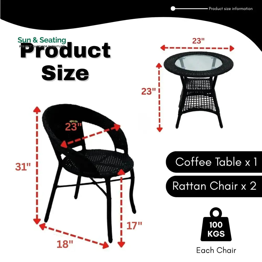 Sumire 3-Piece Outdoor Rattan Wicker Patio Bistro Set Patio Set
