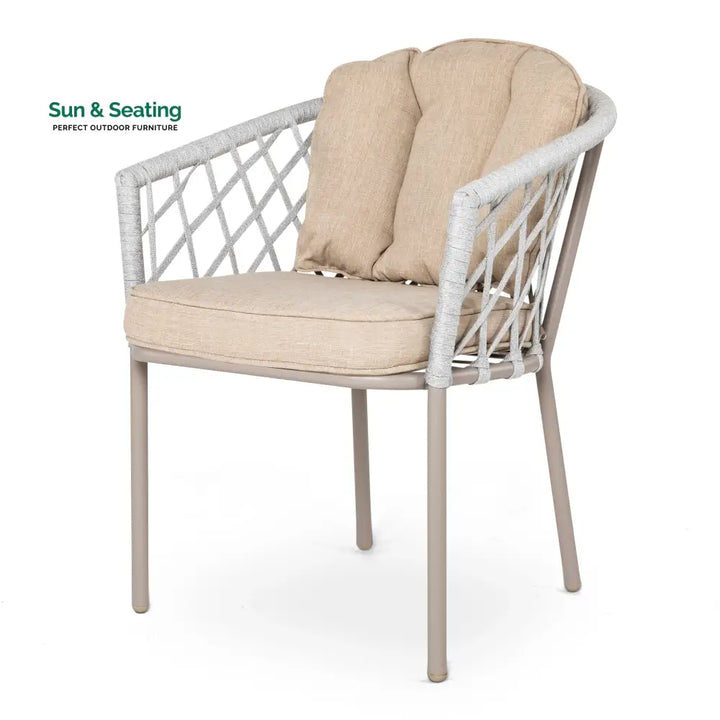 Surfer Outdoor Patio Seating Set 2 Chairs and 1 Table Set (Silver + Beige) Braided &amp; Rope Coffee Table Sets