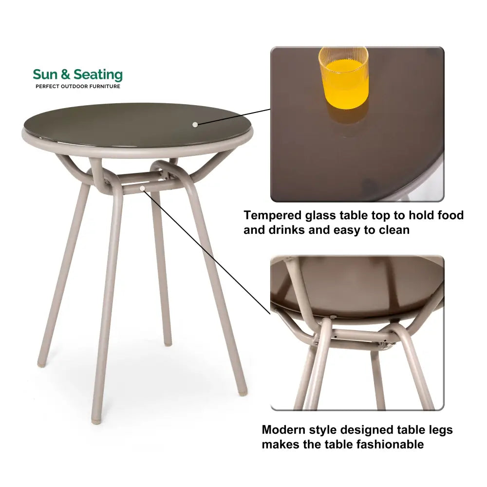 Surfer Outdoor Patio Seating Set 2 Chairs and 1 Table Set (Silver + Beige) Braided &amp; Rope Coffee Table Sets