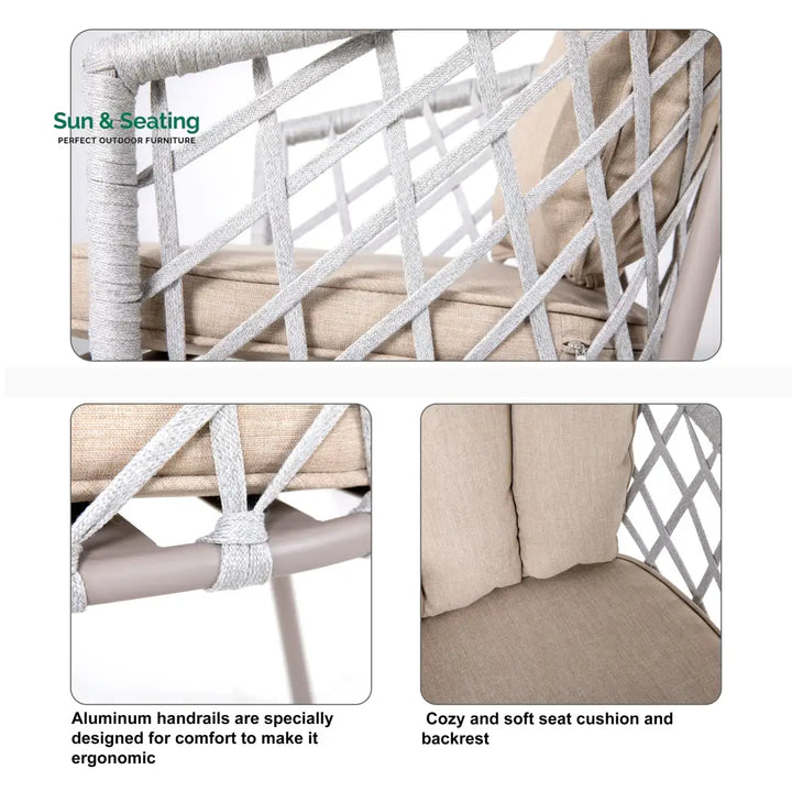 Surfer Outdoor Patio Seating Set 2 Chairs and 1 Table Set (Silver + Beige) Braided &amp; Rope Coffee Table Sets