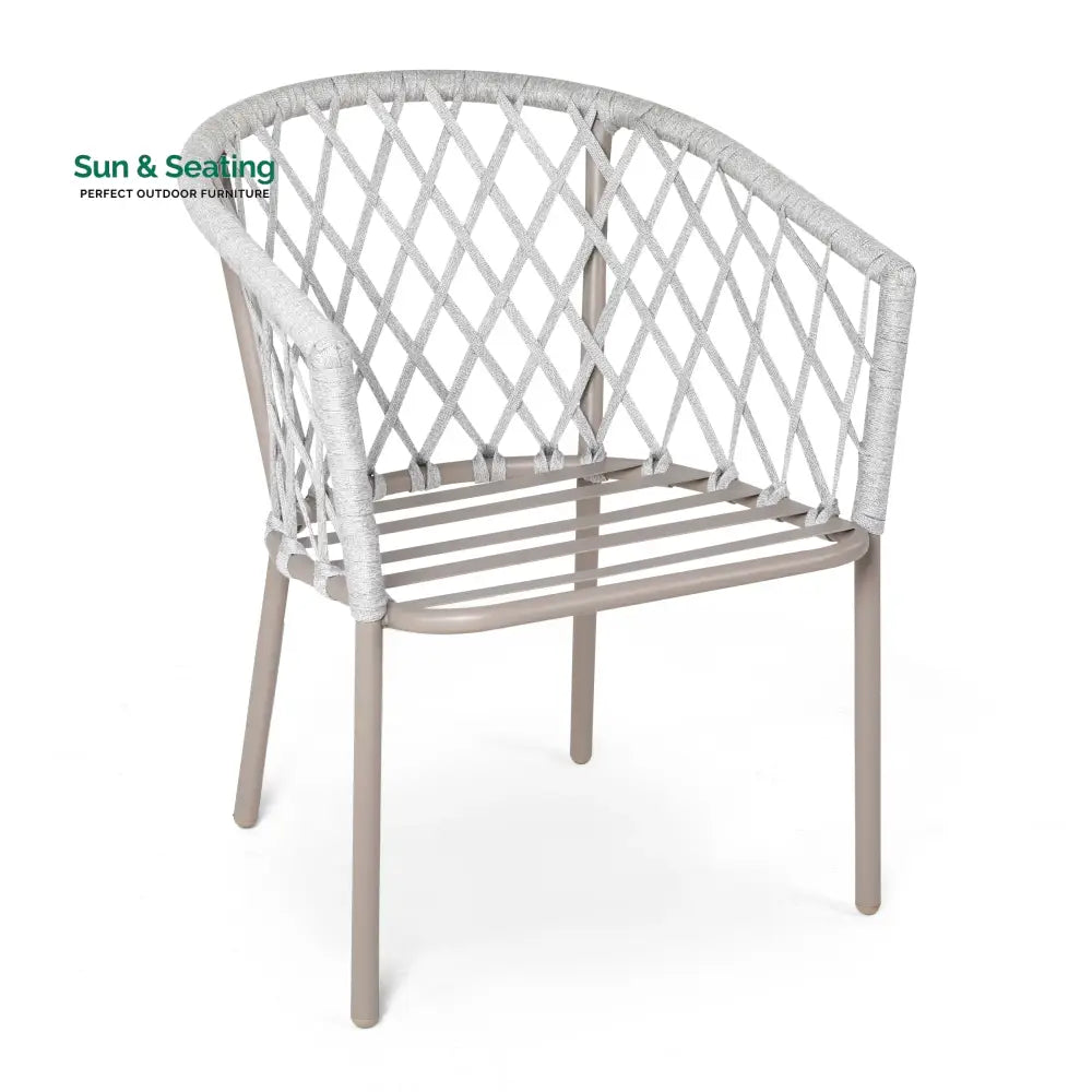 Surfer Outdoor Patio Seating Set 2 Chairs and 1 Table Set (Silver + Beige) Braided &amp; Rope Coffee Table Sets