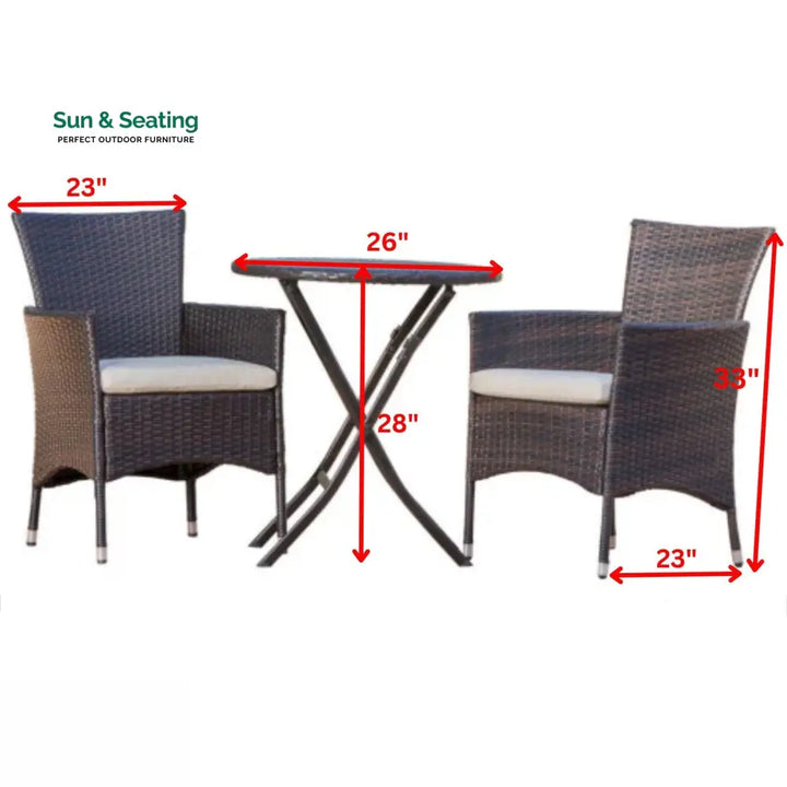 Sush Outdoor Patio Seating Set 2 Chairs and 1 Table Set (Brown) Coffee Table Sets