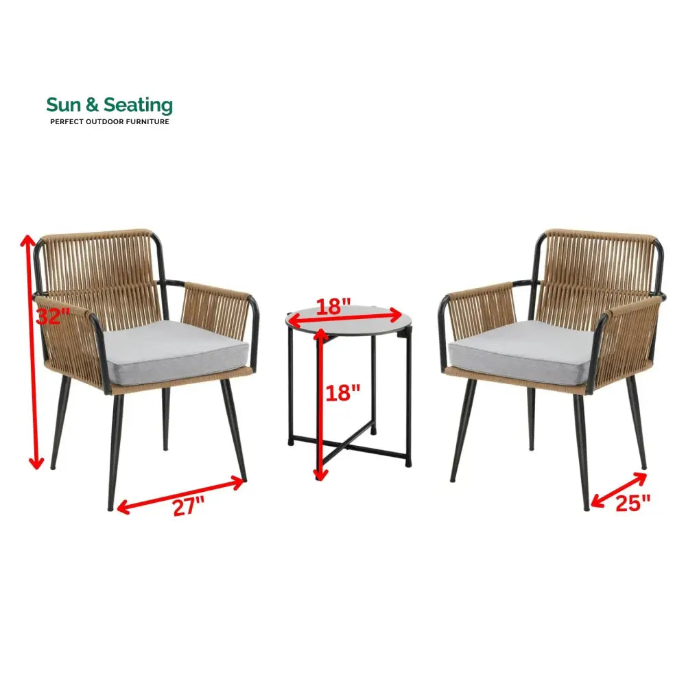 Susten Outdoor Patio Seating Set 2 Chairs and 1 Table Set (Tan) Braided &amp; Rope Coffee Table Sets