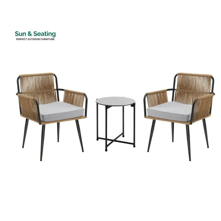 Susten Outdoor Patio Seating Set 2 Chairs and 1 Table Set (Tan) Braided &amp; Rope Coffee Table Sets