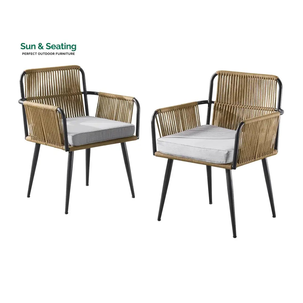 Susten Outdoor Patio Seating Set 2 Chairs and 1 Table Set (Tan) Braided &amp; Rope Coffee Table Sets