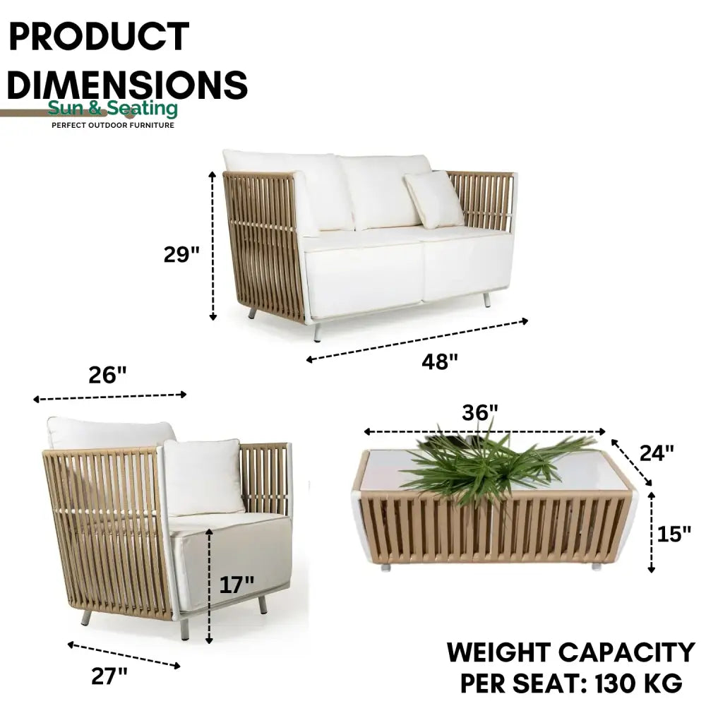 Suyin All-Weather Rope 4- Seater Sofa Set With Glass Top Table Sofa Set