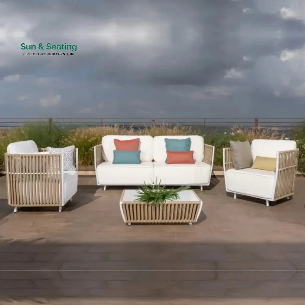 Suyin All-Weather Rope 4- Seater Sofa Set With Glass Top Table Sofa Set