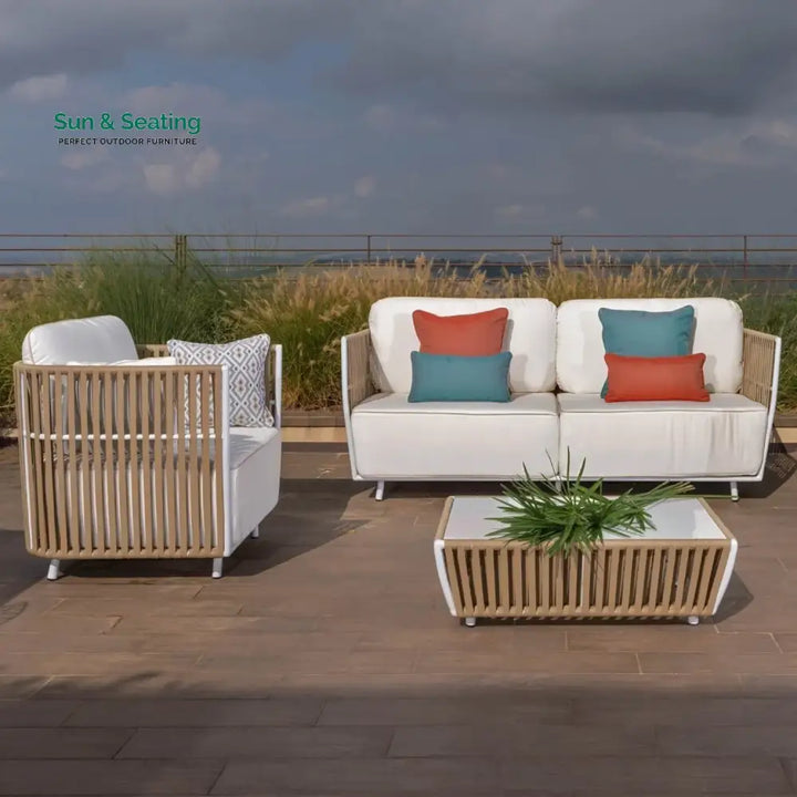 Suyin All-Weather Rope 4- Seater Sofa Set With Glass Top Table Sofa Set