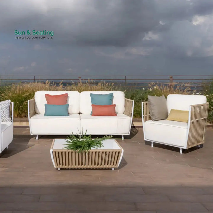Suyin All-Weather Rope 4- Seater Sofa Set With Glass Top Table Sofa Set
