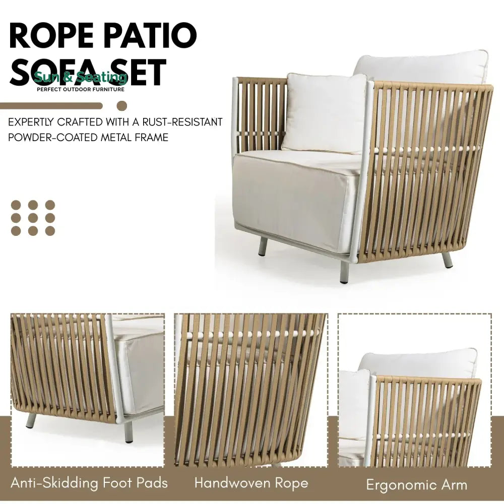 Suyin All-Weather Rope 4- Seater Sofa Set With Glass Top Table Sofa Set