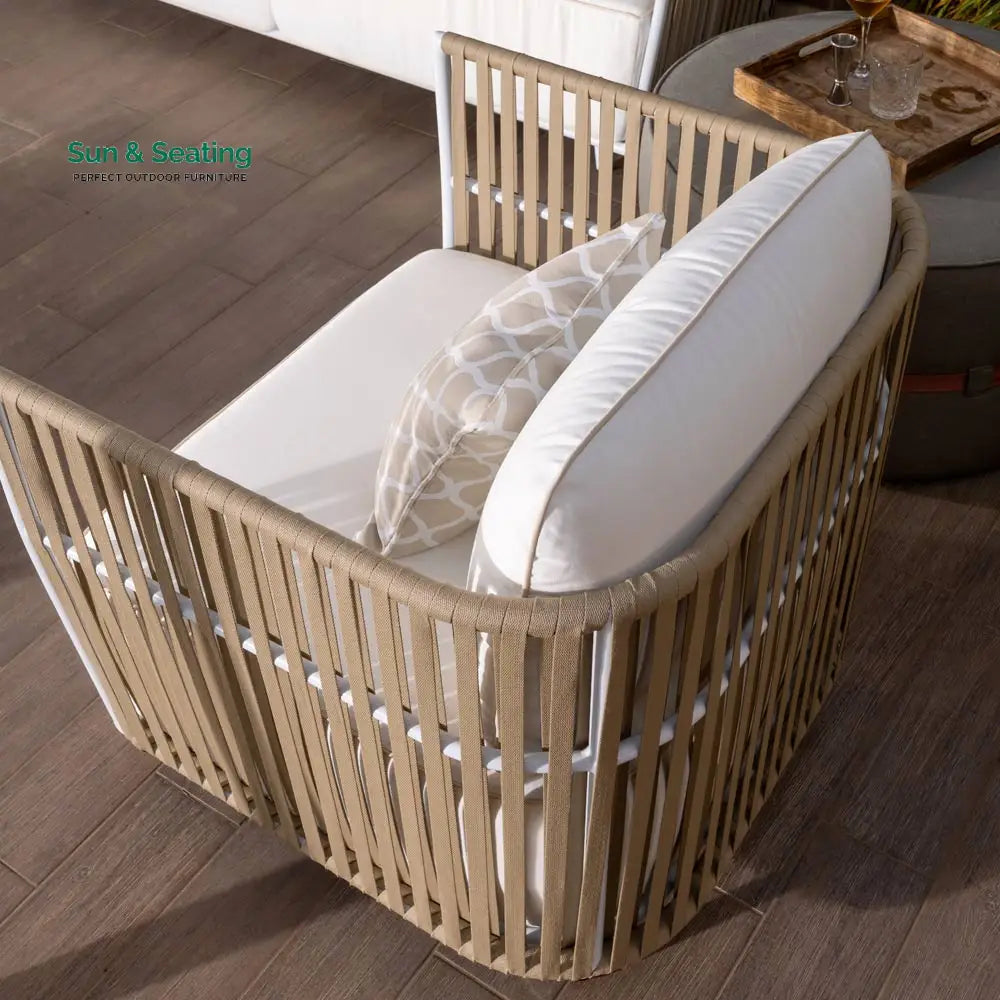Swoop Outdoor Garden Balcony Sofa Set 2 Seater 2 Single seater and 1 Table Set (Beige + White) Sofa Sets