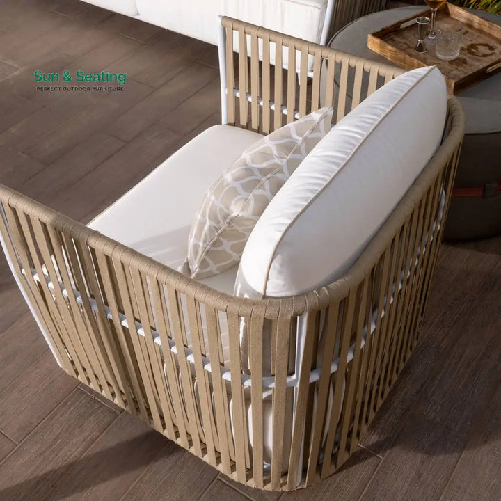 Swoop Outdoor Garden Balcony Sofa Set 2 Seater 2 Single seater and 1 Table Set (Beige + White) Sofa Sets