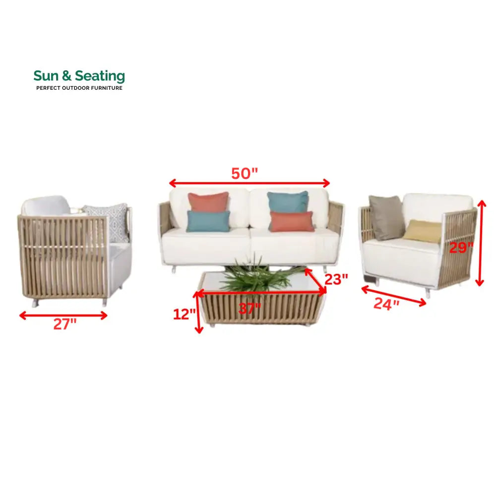 Swoop Outdoor Garden Balcony Sofa Set 2 Seater 2 Single seater and 1 Table Set (Beige + White) Sofa Sets