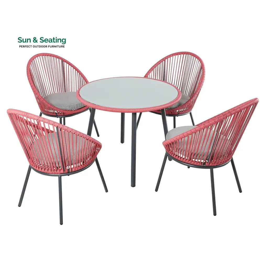 Swoosh Patio Seating Set 4 Chairs and 1 Table Set (Light Red) Coffee Table Sets