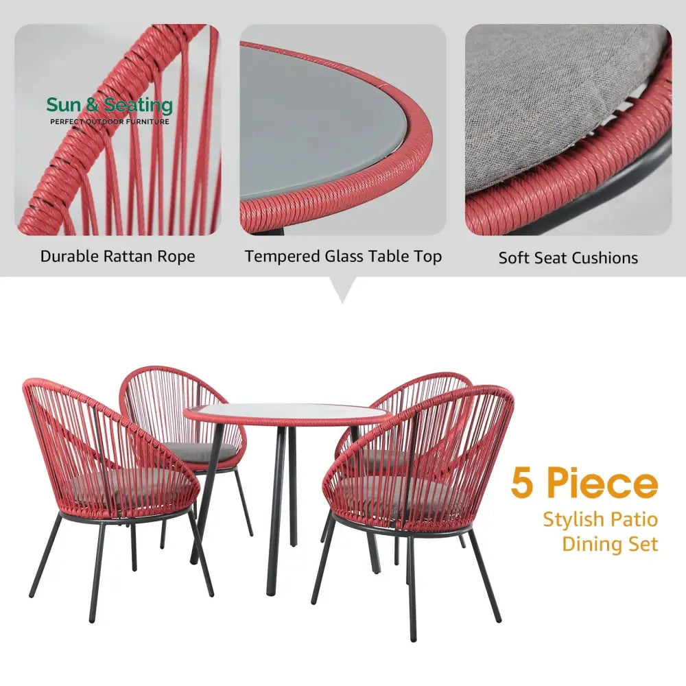 Swoosh Patio Seating Set 4 Chairs and 1 Table Set (Light Red) Coffee Table Sets