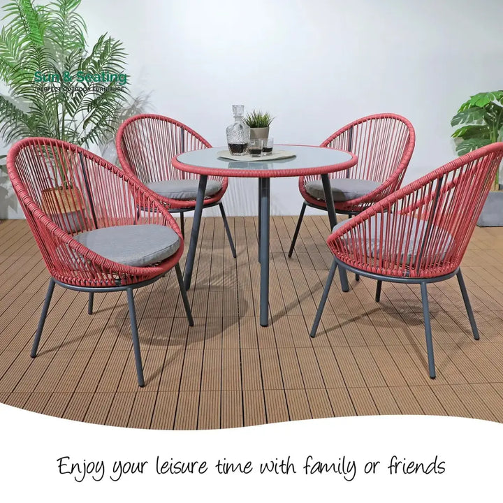 Swoosh Patio Seating Set 4 Chairs and 1 Table Set (Light Red) Coffee Table Sets