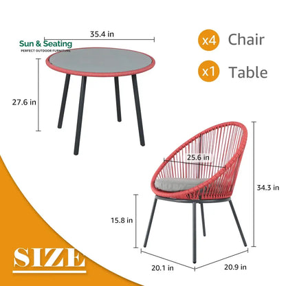 Swoosh Patio Seating Set 4 Chairs and 1 Table Set (Light Red) Coffee Table Sets