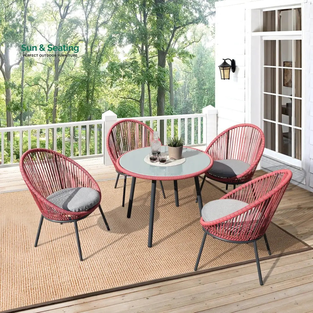 Swoosh Patio Seating Set 4 Chairs and 1 Table Set (Light Red) Coffee Table Sets