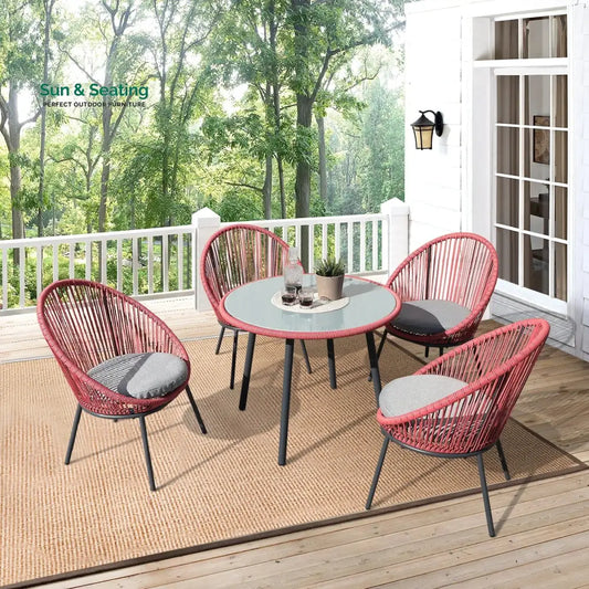 Swoosh Patio Seating Set 4 Chairs and 1 Table Set (Light Red) Coffee Table Sets