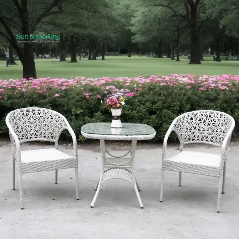 Sybil Outdoor Patio Seating Set 2 Chairs and 1 Table Set (White) Coffee Table Sets