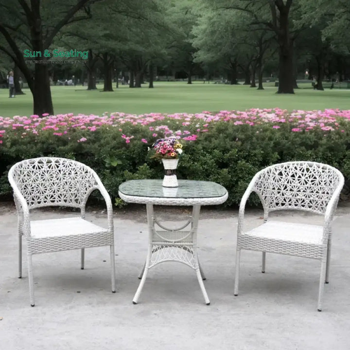 Sybil Outdoor Patio Seating Set 2 Chairs and 1 Table Set (White) Coffee Table Sets