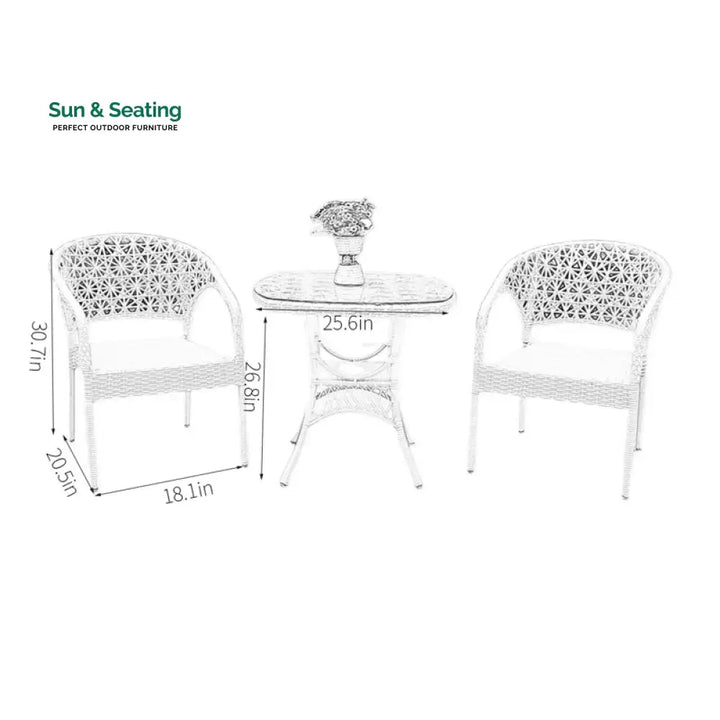 Sybil Outdoor Patio Seating Set 2 Chairs and 1 Table Set (White) Coffee Table Sets