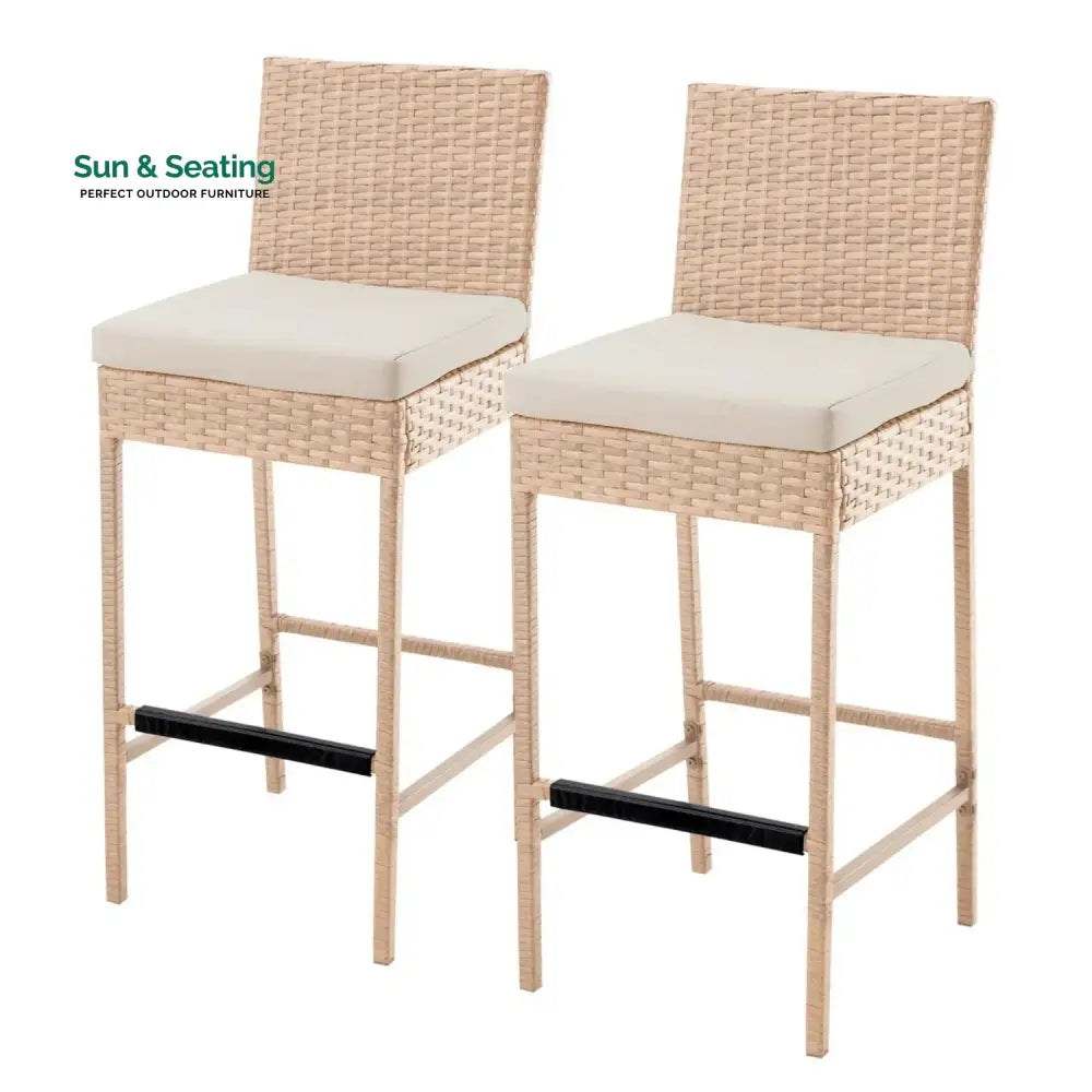 Sybille Outdoor Rattan Wicker Bar Chairs Set of 2 Bar Chairs