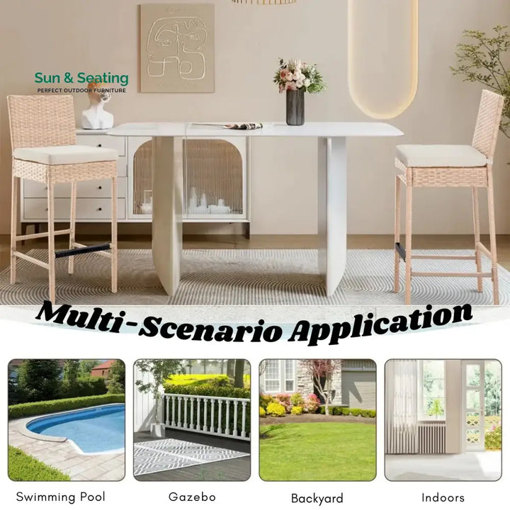 Sybille Outdoor Rattan Wicker Bar Chairs Set of 2 Bar Chairs