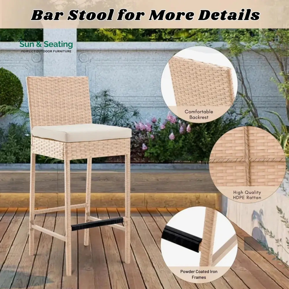 Sybille Outdoor Rattan Wicker Bar Chairs Set of 2 Bar Chairs