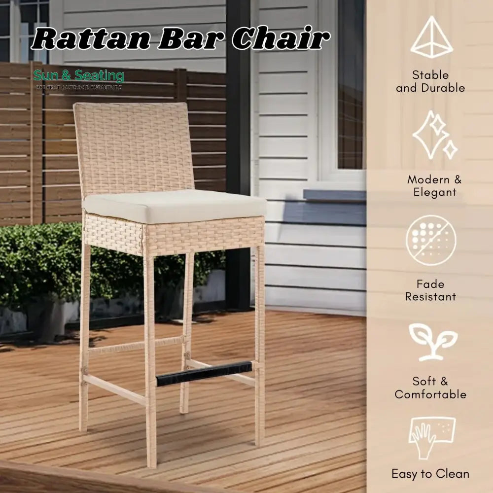 Sybille Outdoor Rattan Wicker Bar Chairs Set of 2 Bar Chairs