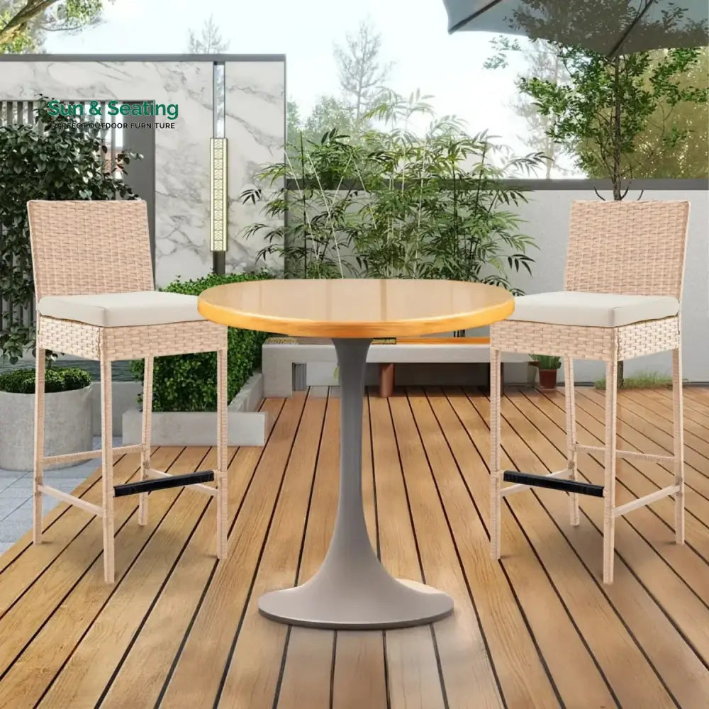 Sybille Outdoor Rattan Wicker Bar Chairs Set of 2 Bar Chairs